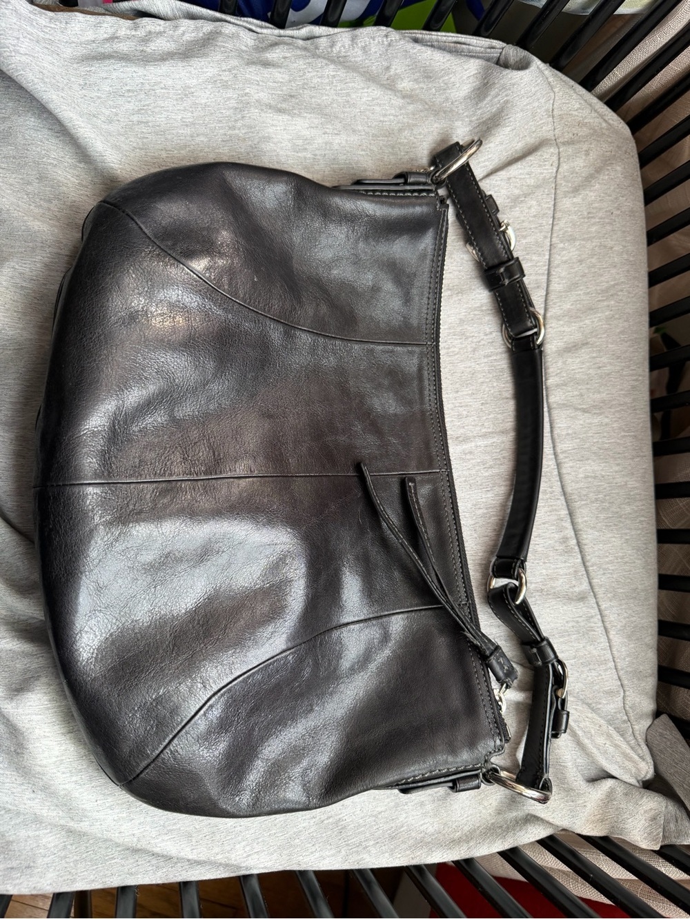 Coach Black Leather Hobo Shoulder Bag with Silver Hardware - Picture 5 of 9